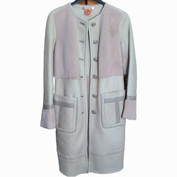 $2300 TORY BURCH Small 2/4 SHEARLING LAMB FUR Leather Bennett Coat MAX MARA - Picture 4 of 12